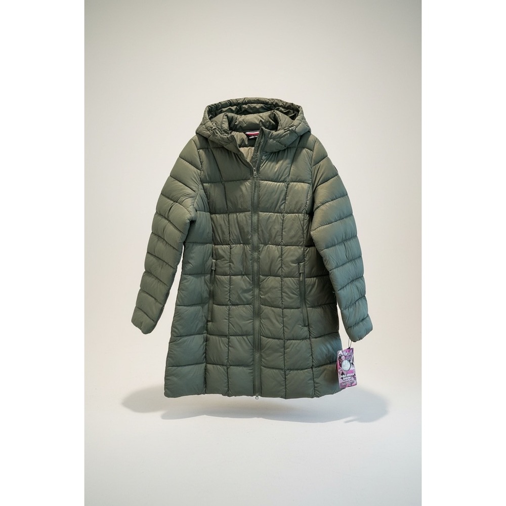 Reebok Womens Sage Green Hooded Puffer Jacket Quilted Longline Parka OLRB602EC L